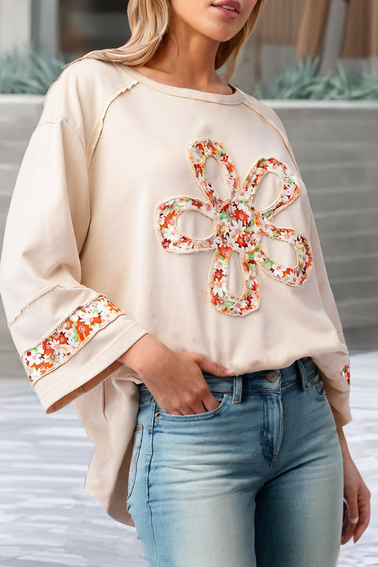 LDC  Flower Patch Graphic Exposed Seam Wide Sleeve Loose Top